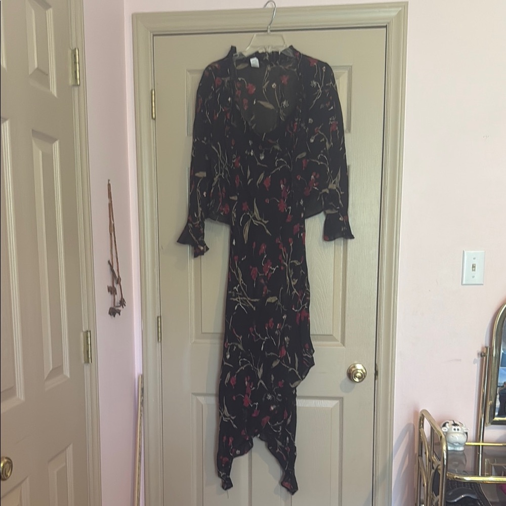 Lapis Black Dress with Red Floral Design